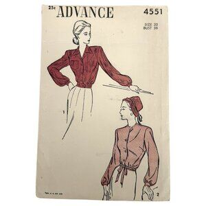 1950s Advance 4551 Blouse Sewing Pattern Womans Size 20 Bust 38 Jacket